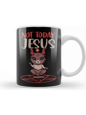 Baskı Dükkanı Satanism Baphomet Goat Pentagram Not Today Jesus 01 Kupa Bardak Porselen