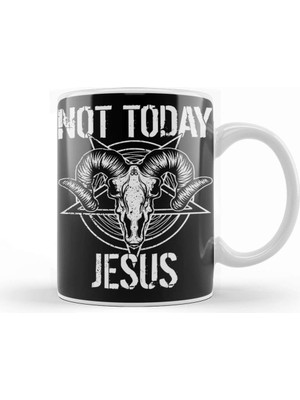 Baskı Dükkanı Satanism Baphomet Goat Pentagram Not Today Jesus 02 Kupa Bardak Porselen
