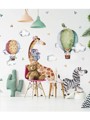Kt Grup Pastel Hayvanlar Muhteşem Tropik Zürafa ve Arkadaşları Çocuk Odası Duvar Sticker Seti