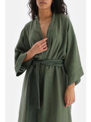 Dagi Yeşil Keten Uzun Kimono