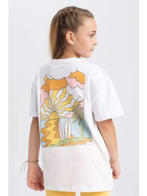 DeFacto Kız Çocuk Oversize Fit Sırt Baskılı Kısa Kollu Tişört B0431A823HS