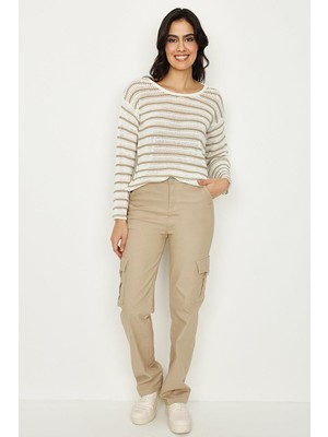 Kadın Renk Bloklu Örgü Triko Kazak