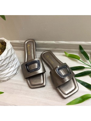 New Optimal Sofia Toka Detaylı Kadın Terlik - Gri - 36