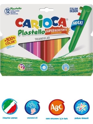 Carioca - Dirençli Maksi Üçgen Plastik Mum Boya Kalemi - 12 Adet