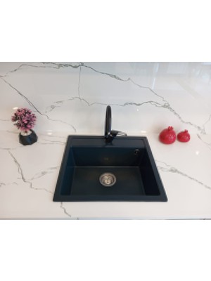 Granite Rising Granit Eviye Antrasit Renk 56x51 cm Üstten Montaj Tek Gözlü Mutfak Eviyesi