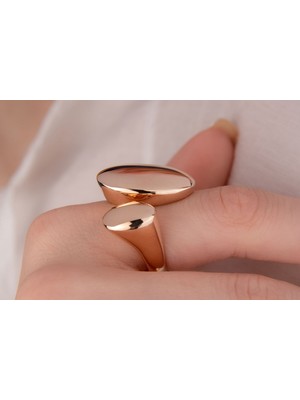 Onseva Kuyumculuk 14 Ayar Altın Rose Büyük Diskli Avangart Yüzük