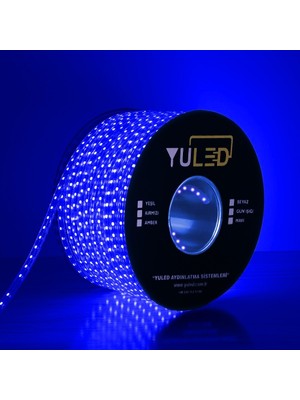 Yuled 1 Metre 220V Silikonlu Yapışkanlı 10 cm Kesimli Hortum Şerit LED  Mavi