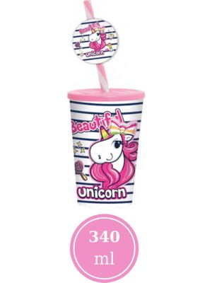 Flosoft Unicorn Desenli Çocuk Pipetli Bardak 340ml Ve Büyük Boy Kumbara 2’Li Set