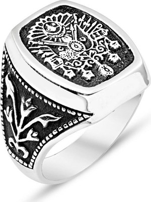 Takılingo TM-142 925 Ayar Gümüş Osmanlı Arma Motifli Taşsız Erkek Yüzük