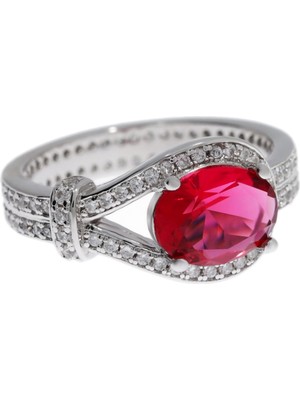 Celikchi Kadın Yakut Renk Taş Kement Model Gümüş Yüzük