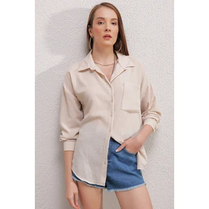 20153 Tek Cepli Oversize Gömlek - Krem
