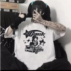 Touz Moda Killer Girl & Car Baskılı Beyaz Oversize T-Shirt