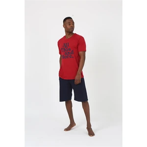 Erkek Kısa Kol Bordo Penye Şortlu Pijama Takımı 20372