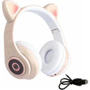 VZV-B39 Sevimli LED Kedi Kulak Bluetooth Kulaklık Bej