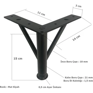 4 Adet Firkete Ayak Metal 15 cm Mat Siyah Mobilya Koltuk Ayağı