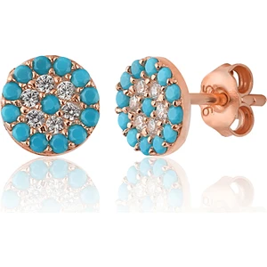 Zanaat Silver 925 Ayar Gümüş Rose Kaplama Turkuaz Taşlı Nazar Küpe