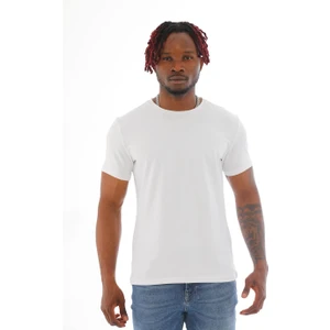Penye Bizden Erkek Slim Fit Pamuk Likra Basic Kısa Kol T-Shirt-Beyaz