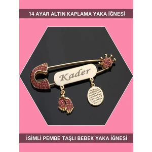 Sahi Aksesuar 14 Ayar Altın Kaplama Isimli Pembe Taşlı Bebek Yaka Iğnesi BEZYI414