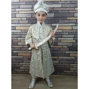 Başak Sünnet (4-10 Yaş) Krem Altın Boncuklu Kaftan Sünnet Kıyafeti