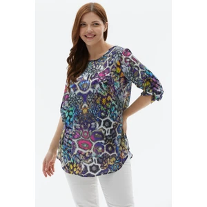 Selen Giyim Büyük Beden Kolu Apoletli Renkli Leopar Desen Bluz