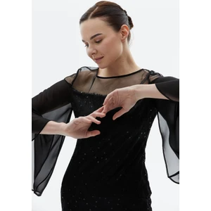 Selen Giyim Kolu Şifon Dökümlü Üstü Tül Payetli Elbise