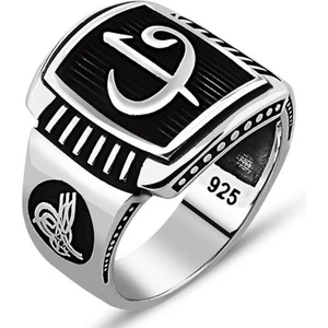 925 Ayar Gümüş Elif Vav Detaylı Erkek Yüzük TM-124