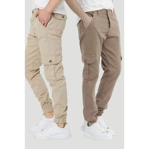 2 Li Paçası Lastikli Pantolon Taş-Camel Çok Renkli