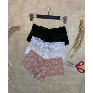 Gecko Collection Dantelli Boxer Şort Fantazi Kadın Külot 3 Adet