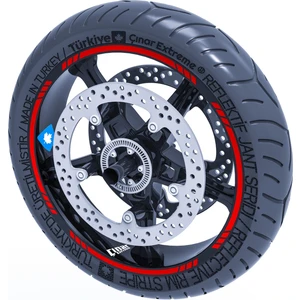 Reflektif Kırmızı 4 Parçalı Kesikli Jant Şeridi Sticker Çınar Extreme