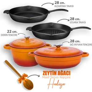 Döküm 4x New Heritage Serisi Döküm Demir Tencere Tava Çeyiz Seti