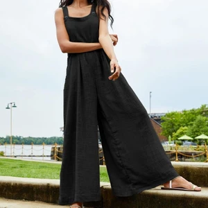 Keten Yazlık Günlük Salaş Kadın Tulum LN238SIYAH