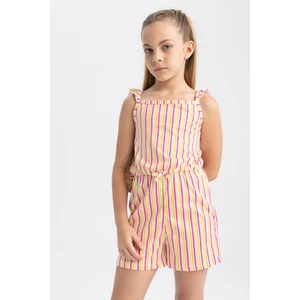 Kız Çocuk Desenli Askılı Pamuklu Kısa Tulum T2733A623HS