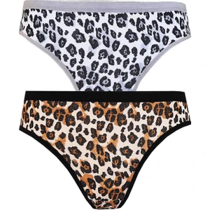 2li Tutku Kadın Leopar Bikini Arkası Düz Pamuklu Külot Iç Çamaşır