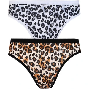 2li Tutku Kadın Leopar Bikini Arkası Düz Pamuklu Külot Iç Çamaşır