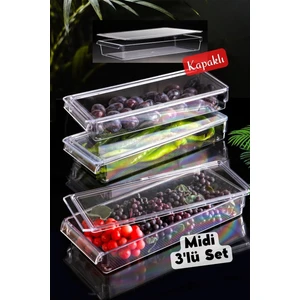 Nandy Home Kapaklı Midi New Clear Buzdolabı & Dolap Içi Düzenleyici Organizer 3 Adet