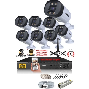 8 Kameralı Set - 5 Mp Lensli 1080P Full HD Gece Renkli Full Kamera Seti - Su Geçirmez - Cepten Izle