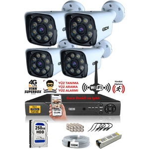 - 4 Kameralı 5mp Sony Lensli 1080P Fullhd Gece Renkli Full Kamera Seti - Su Geçirmez - Cepten İzle