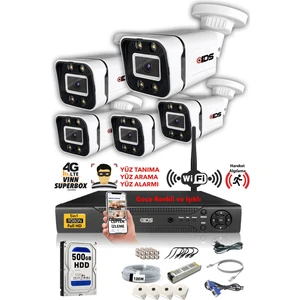 - 5 Kameralı 5mp Sony Lensli 1080P Fullhd Gece Renkli Full Kamera Seti - Su Geçirmez - Cepten İzle