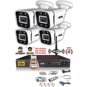 - 4 Kameralı 5mp Sony Lensli 1080P Fullhd Gece Renkli Full Kamera Seti - Su Geçirmez - Cepten İzle