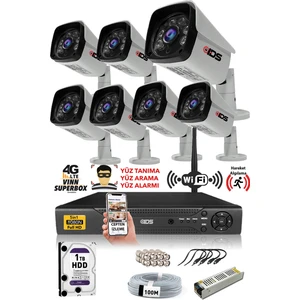 Ids - 7 Kameralı 5 Mp Sony Lensli 1080P Full HD Güvenlik Kamerası Sistemi - Cepten İzle - 1 TB Dış