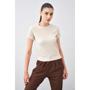 Tena Moda Kadın Taş Bisiklet Yaka Bürümcük Kumaş Bluz
