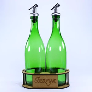 İZORYA Lazer Kesim Stantlı Zeytinyağı Şişe Seti 2’Li Yağdanlık Sosluk Sirkelik 2×750 Ml Açık Yeşil Silver Renk Akıtıcılı