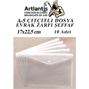 A5 Çıtçıtlı Dosya Şeffaf 10 Adet A-5 Çıtçıtlı Zarf Dosya Transparan 17X22.5 cm Küçük Boy Çıtçıtlı Dosya