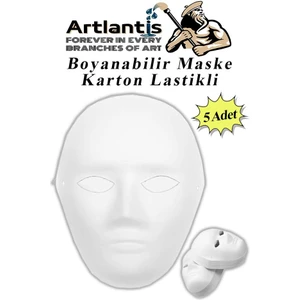 Maske Boyama 19X24 cm 5 Adet Boyanabilir Maske Karton Lastikli Insan Yüzü Suratı Okul Sınıf Etkinlikleri Hobi