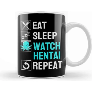 Baskı Dükkanı Eat Sleep Anime Repeat Hentai Ecchi Anime Gift Kupa Bardak Porselen