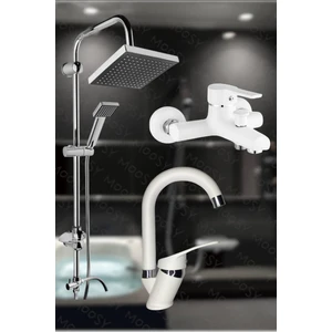 Krom Robot Beyaz Krom Lavabo Banyo Bataryası Duş Seti