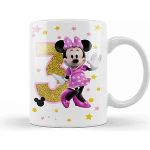 Baskı Dükkanı Mini Fare Minnie Mouse 3 Üç Yaş Hediyesi Kupa Bardak Porselen