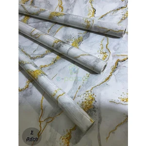 5 Metre x 60 cm Beyaz Zemin Gold & Gri Desenli Kendinden Yapışkanlı Mermer Desenli Folyo