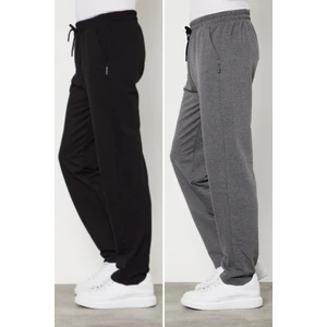 Comeor Siyah-Antrasit 2'li Erkek Düz Paça Rahat Kesim Eşofman Altı Premium Kumaş