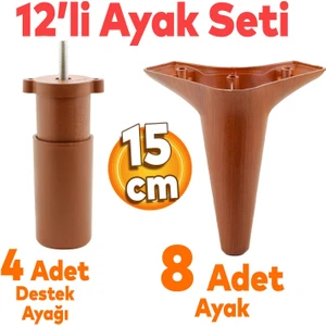 Aspen 12'li Set Lüks Mobilya Kanepe Koltuk Baza Ayağı Ayakları 15 Cm Ahşap Desenli Kahverengi Ayak